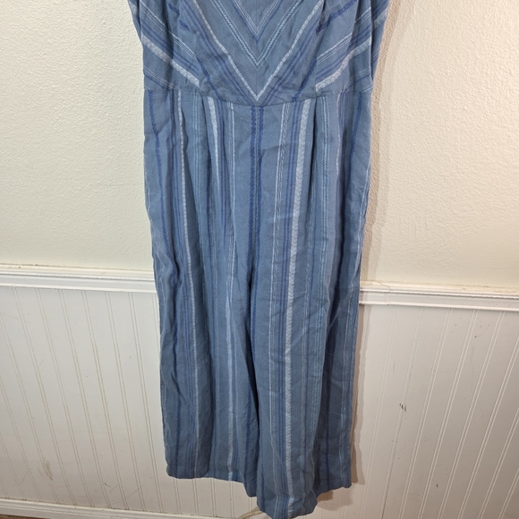 Women’s Anthropologie Blue Striped Linen Cotton Blend Boho Jumpsuit Size 12 - Picture 9 of 12